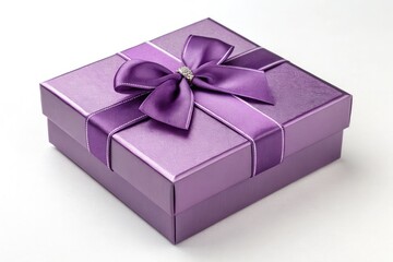 Fototapeta premium Purple Gift Box With Elegant Bow on Bright White Background Generative AI