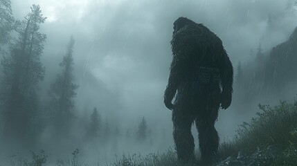 Giant creature in misty forest