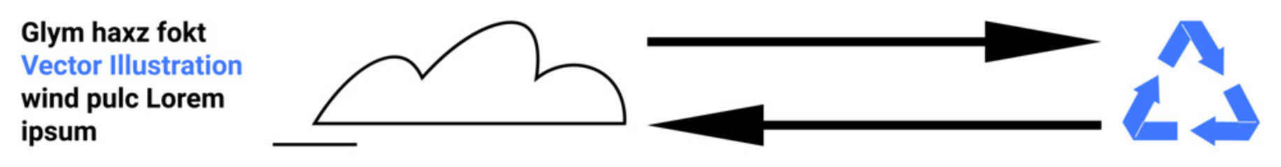 Cloud transitioning energy or matter into recycling process symbolized by arrows. Ideal for sustainability, environment, recycling, eco-friendly actions, green energy, education, simple landing page