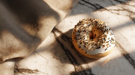 Freshly baked bagel with Sesame seed isolated on white background,Everything bagels topped with cream cheese,New York style bagels for breakfast,Homemade freshly baked bagels,space for text.