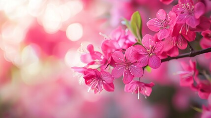 Obraz premium Beautiful pink flowers blooming in springtime garden soft focus background fresh flora plant image
