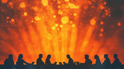 Fototapeta premium meeting silhouettes or study – great for illustrating teamwork, remote work, digital collaboration, or corporate strategy in creative presentations or articles