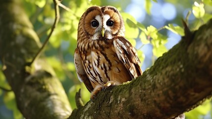 Tawny Owl Perched on a Branch