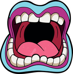 High‑Definition Explosive Cartoon Mouth Vector Illustration – Vibrant Open Lips, Teeth & Tongue with Bold, Colorful Expression for Playful and Dynamic Digital Art & Design Projects