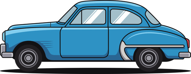 Retro Blue Coupe Car Side View Illustration