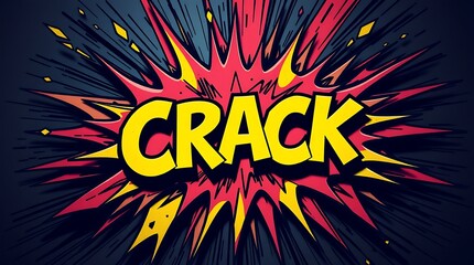 A colorful comic book explosion with the word Crack in a bold yellow font, strong moody style, intricate origami style, folded paper look, geometric precision, low contrast