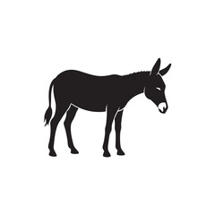 Grazing Donkey Silhouette On White