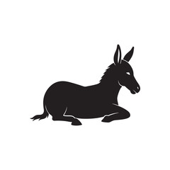 Resting Donkey Silhouette On White