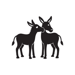 Two Donkeys Playing Silhouette Vector