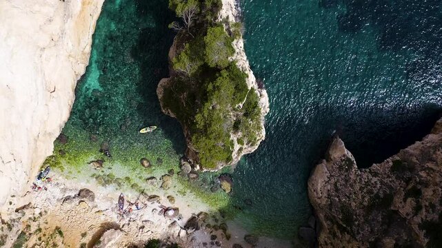 Aerial view of the beautiful Cala En Cal&oacute;, in Cape La Nao, coast of the town of J&aacute;vea, Mediterranean Sea, Spain.