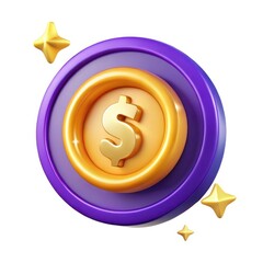 Obraz premium Dollar coin with stars illustration on white background