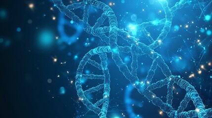 Abstract blue dna helix structure digital art background image 3d gene data code light future design