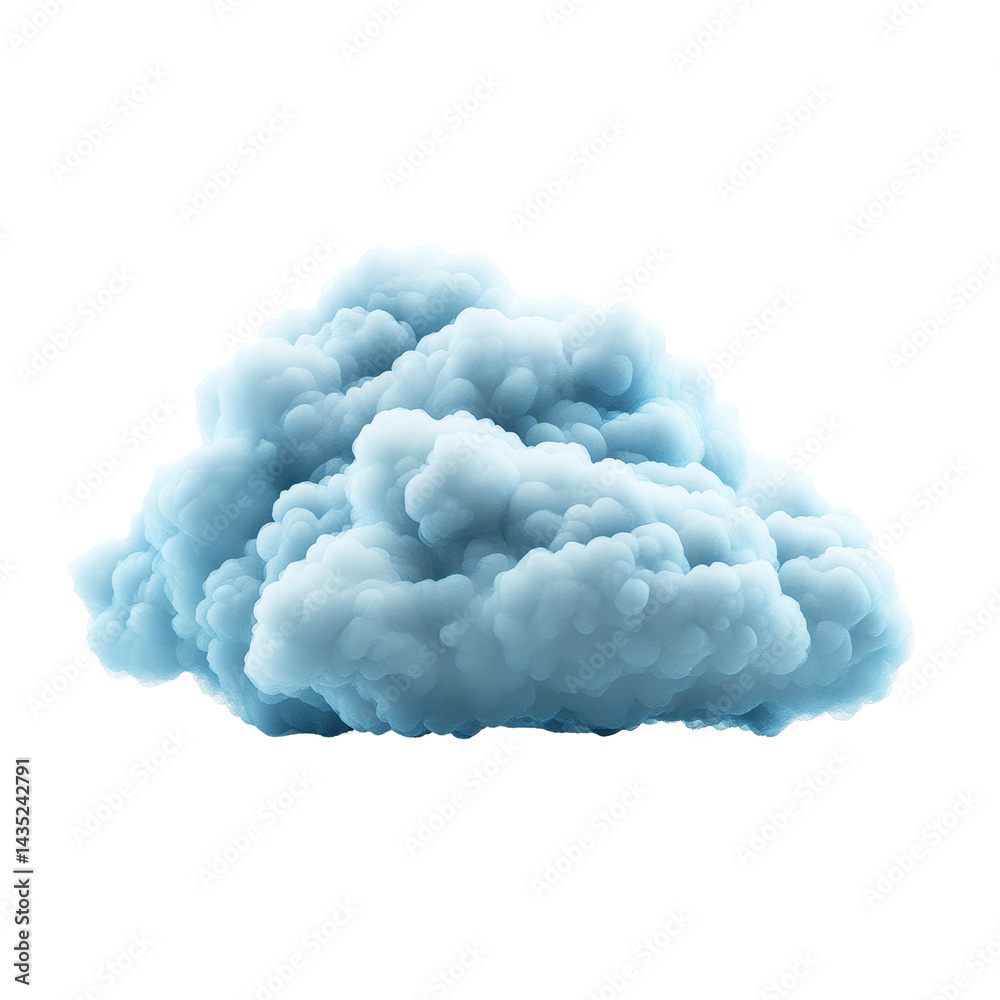 Poster a soft blue cloud resting against a bright transparent background with gentle shadows highlighting i