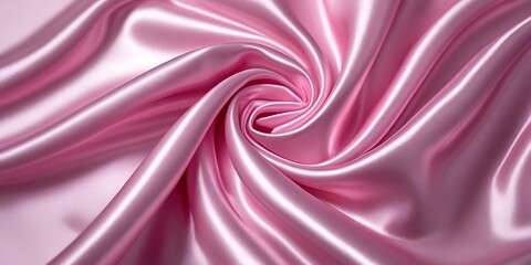 Fototapeta premium Luxurious pink silk fabric with elegant folds creating a soft swirling pattern, highlighting smooth texture, delicate shine, glamour, and beauty for design and backgrounds 
