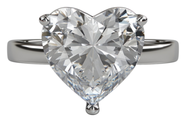 PNG An isolated close up white heart shape diamond ring gemstone jewelry silver.