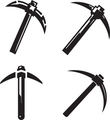 Vector Illustration of Different Pickaxes - Black and White Silhouette Clipart