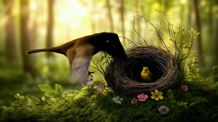 Mother bird perched on its nest