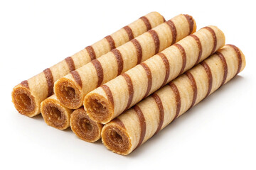 Brown striped wafer rolls isolated on transparent background