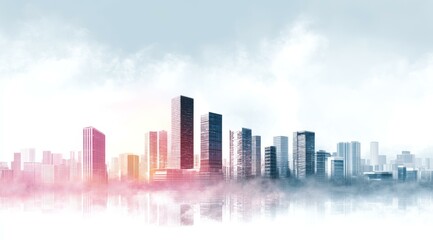 Obraz premium Misty Cityscape Skyline with Modern Architecture