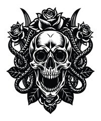 Fototapeta premium Intricate Skull and Roses Vector Artwork.