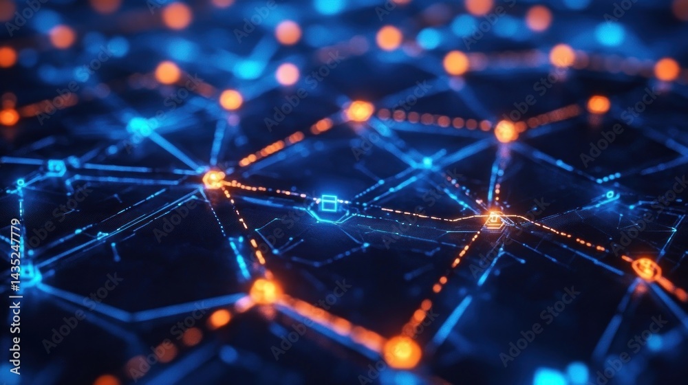 Leinwandbilder abstract network of interconnected nodes. dynamic digital connections
