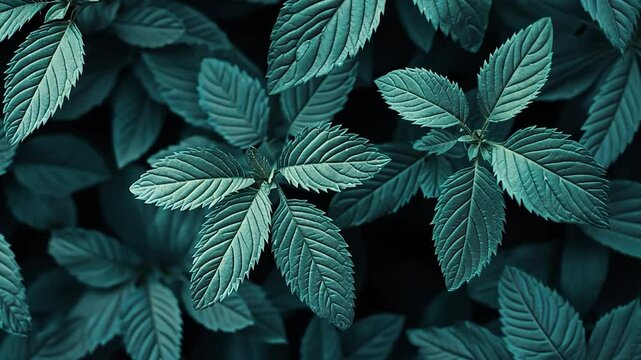 Close-up teal leaves vibrant pattern