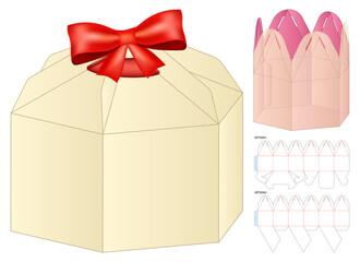 Hexagonal Gift Box Red Bow Dieline Template