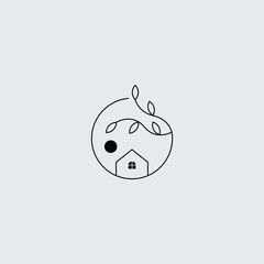 House line art icon logo with circle leaf and moon