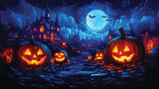 Pumpkin Patch with Glowing Grins.