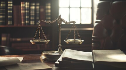 Justice scales on a law office desk