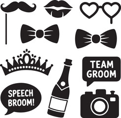 Doodle silhouette props wedding party mustache, lips, heart glasses, champagne, bride crown, sign  © rs_studios