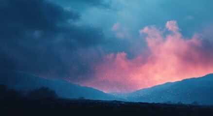 Volcanic Eruption Landscape at Dusk