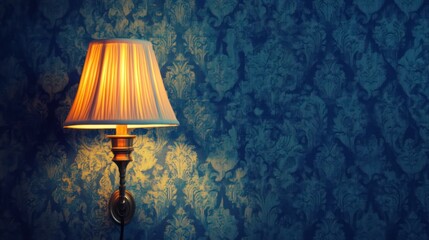Vintage wall lamp, dark blue damask