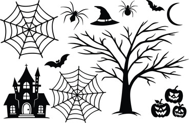 Spooky Halloween Elements for Crafting and Design. Creepy Spooky Halloween Elements Clipart Set. Fun Spooky Halloween Elements for DIY Projects. Halloween Elements Bundle in Spooky Style