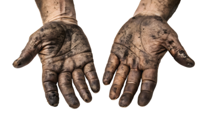 dirty worker hands isolated on white background