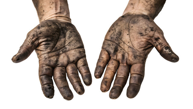 dirty worker hands isolated on white background