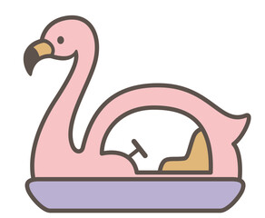 可愛らしいフラミンゴモチーフのスワンボートの線画スタイルのベクターイラスト(Line art style swan boat vector illustration – flamingo theme)