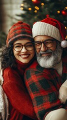 Christmas Couple Portrait with Festive Hats