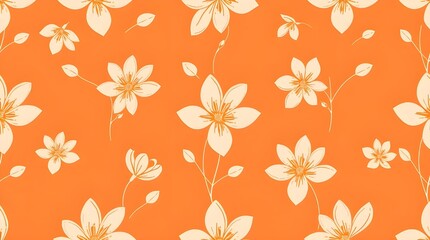 Fototapeta premium Lively Orange Backdrop with Delicate Cream Flowers