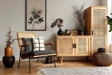 Modern Bohemian Living Room with Woven Furniture
