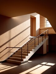 Obraz premium Contemporary staircase with minimalist design and metal railing - horizontal architectural building