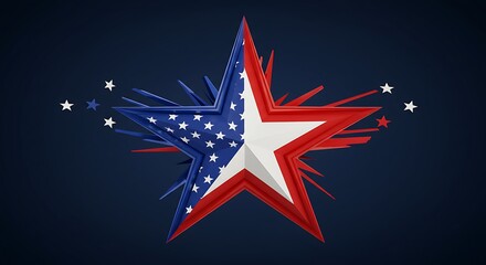 Red White Blue Star Bursting on Navy Background