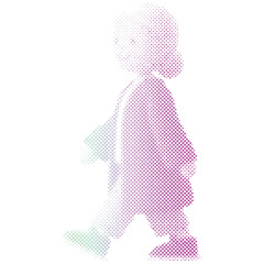 Mature woman walking looking to the future cartoon halftone gradient color