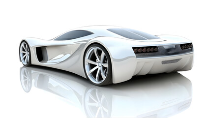 Fototapeta premium Sleek, futuristic sports car, reflecting on a white surface