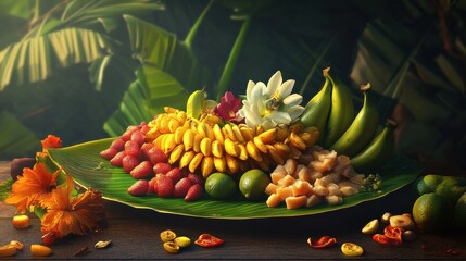 Kerala special Vishu Sadhya served in banana leaf.Happy vishu.