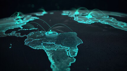 Futuristic globe with interconnected networks highlighting global communication and connectivity.