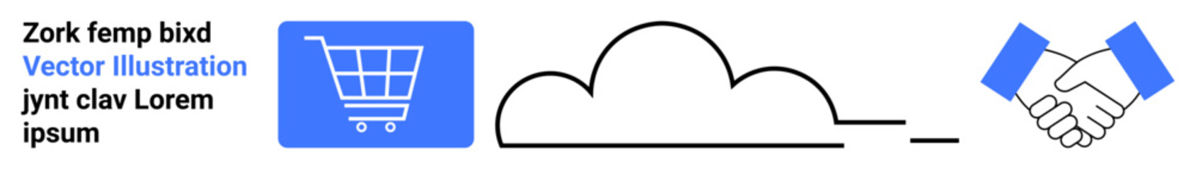 Shopping cart, cloud outline, and handshake icon emphasize e-commerce, cloud services, partnerships, and digital collaboration. Ideal for digital business, online shopping, partnership agreements