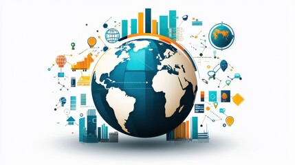 3D earth graphic symbolizing global trade, vector illustration.