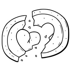 broken dalgona candy with heart illustration hand drawn outline vector