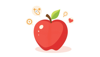 Fototapeta premium Red apple with health icons in a minimalist style 